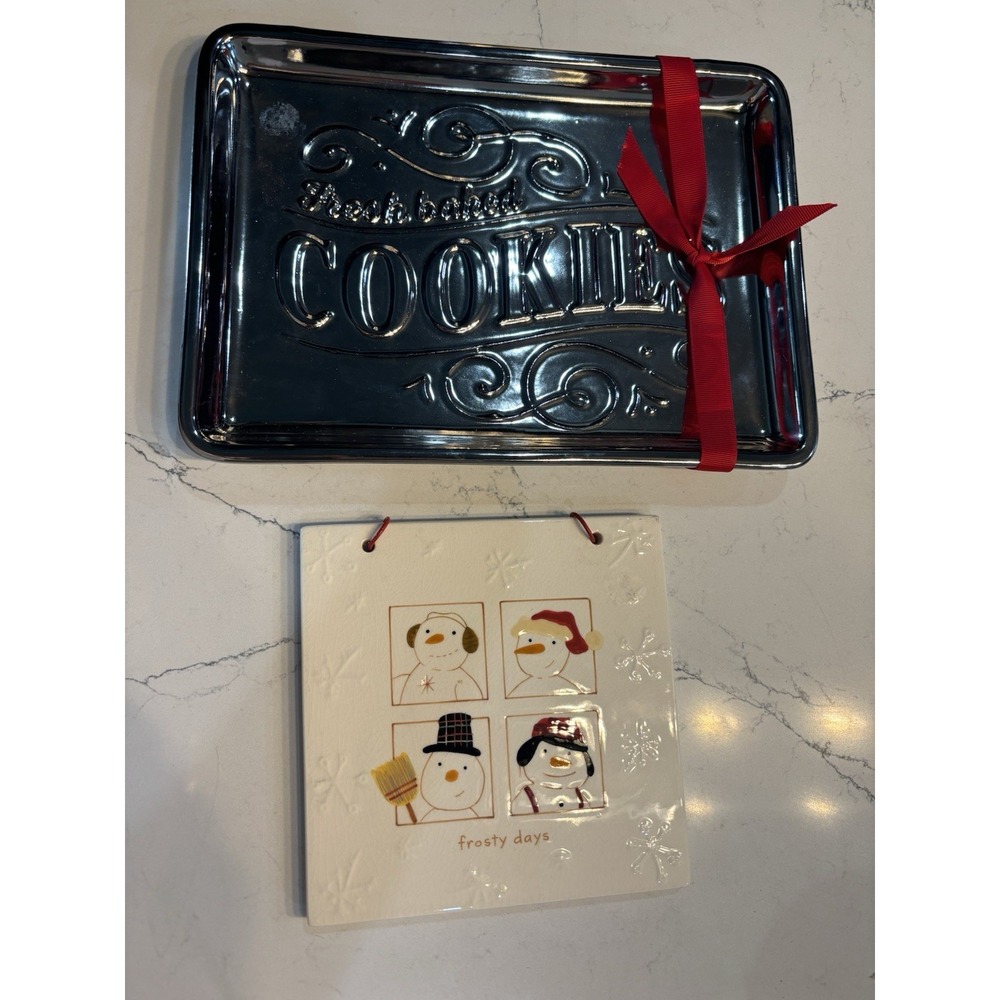 Hallmark Christmas Lot‎ Silver Cook Tray And Frosty Days Tile